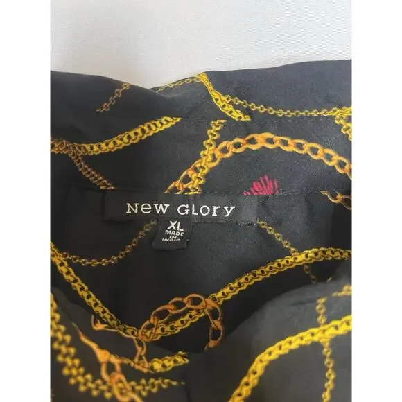 New Glory Women’s Long Sleeve Gold Chain Printed Smocked Waist Top Sz XL - Picture 2 of 8